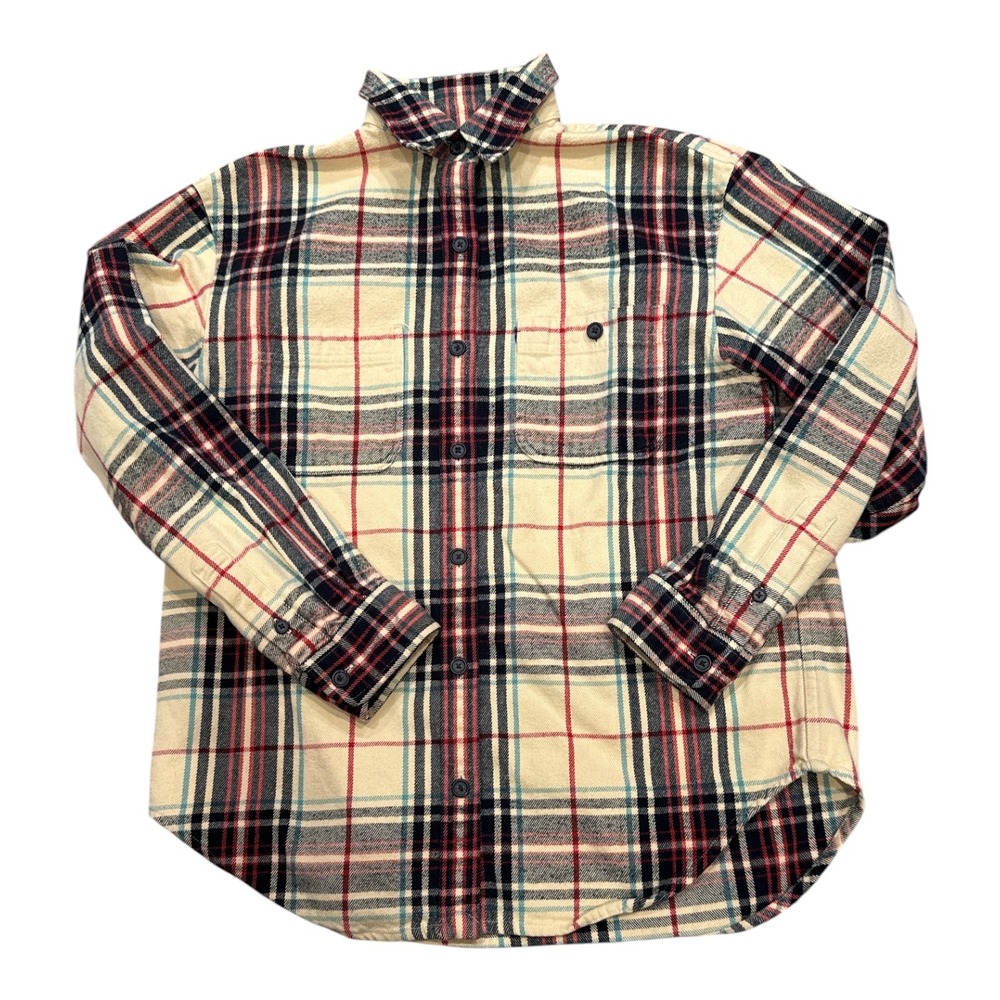 Lauren Ralph Lauren Womens Plaid Flannel Shirt Cream Red Navy Medium Y2K